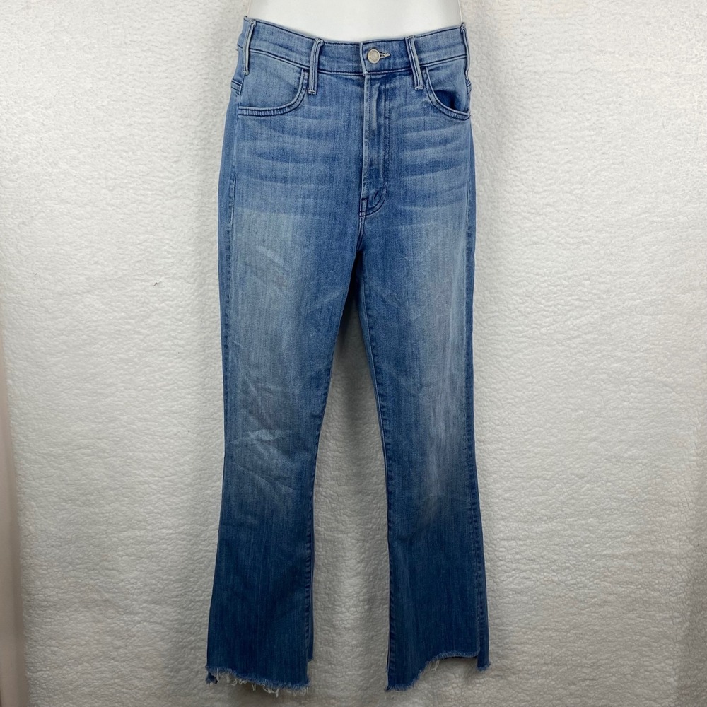 Mother The Hustler Two Step Ankle Fray Jeans Thunderstruck Blue High Rise 26